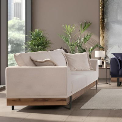 Woonkamerbank 3-zits Beige Textiel Bankstellen Bank Meubels -> Woonbank 3-zits Beige Textiel Bankstellen Bank Meubels