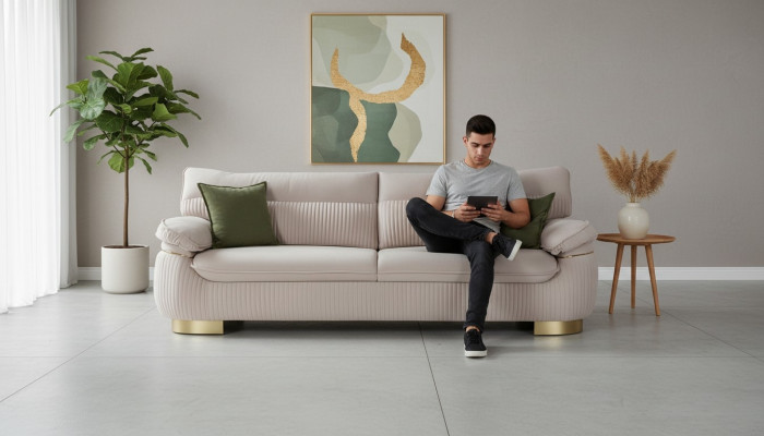 Moderne bankstellen 3-zits Zachte bank bekleding Ontwerp Woonkamer Beige