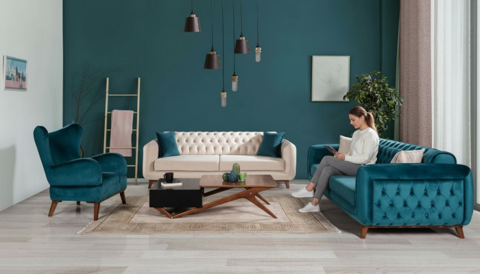 Bankstel set 3+3+1 Gestoffeerde bank van stof Woonkamer Chesterfield 3-delig