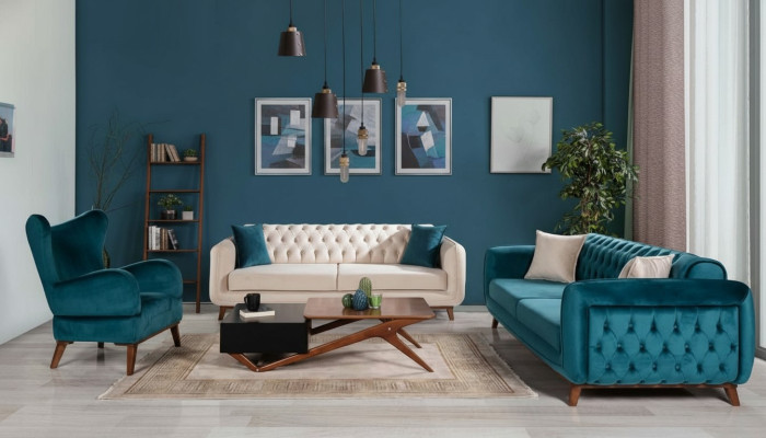 Bankstel set 3+3+1 Gestoffeerde bank van stof Woonkamer Chesterfield 3-delig