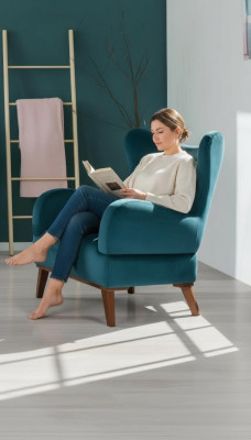 Fauteuil 1-zits ontwerp woonkamer gestoffeerd hout modern turquoise