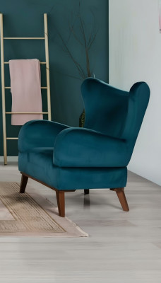 Fauteuil 1-zits ontwerp woonkamer gestoffeerd hout modern turquoise