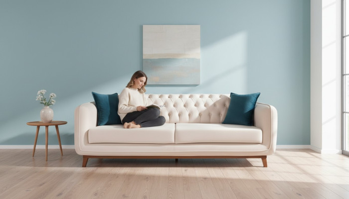 Driedelige bank Gestoffeerde bank Stoffen meubels Beige wit Fluweel