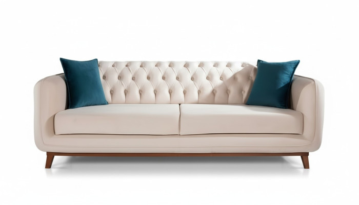 Driedelige bank Gestoffeerde bank Stoffen meubels Beige wit Fluweel