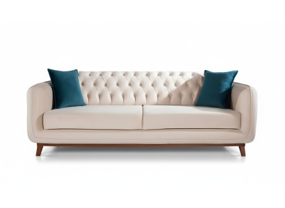 Driedelige bank Gestoffeerde bank Stoffen meubels Beige wit Fluweel