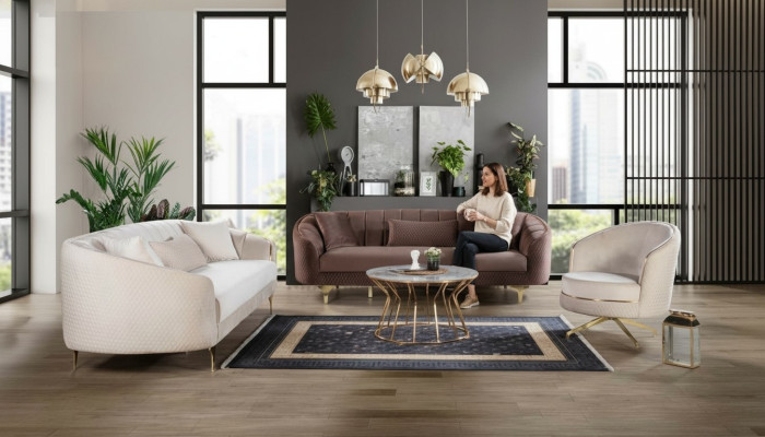 Luxe woonkamerbankstel bruin beige set 3+3+1 zitgroepen