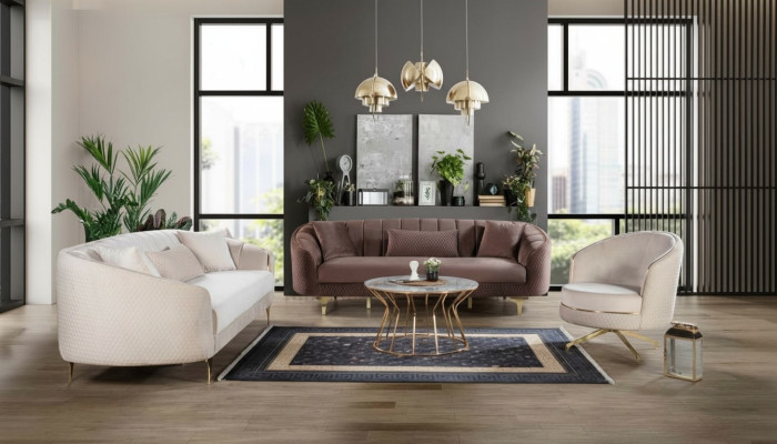 Luxe woonkamerbankstel bruin beige set 3+3+1 zitgroepen