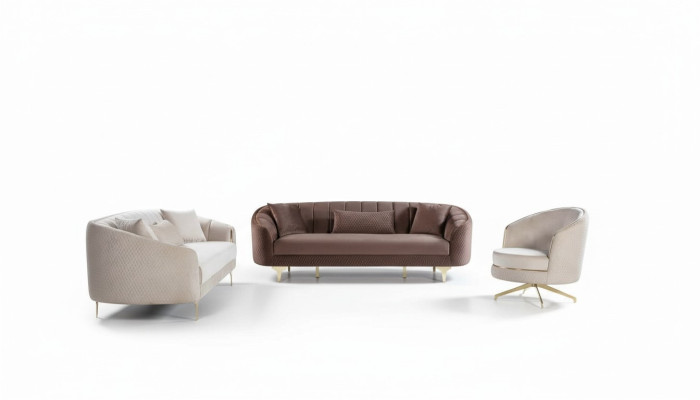 Luxe woonkamerbankstel bruin beige set 3+3+1 zitgroepen
