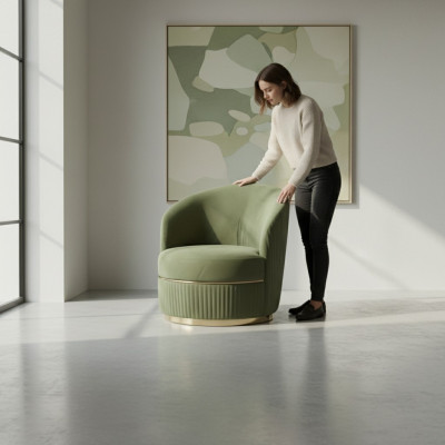 Moderne eenpersoons ronde fauteuil bekleding ontwerper textielstof