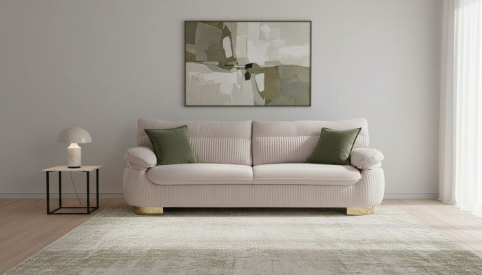 Driesitsbank 3-zitsbank bank van stof bank meubels modern fluweel zacht beige