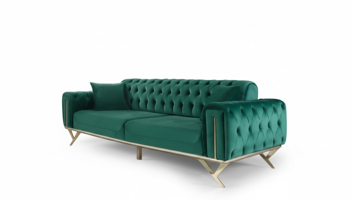 Groene Chesterfield bank driezitter zitbank meubels fluweel hout