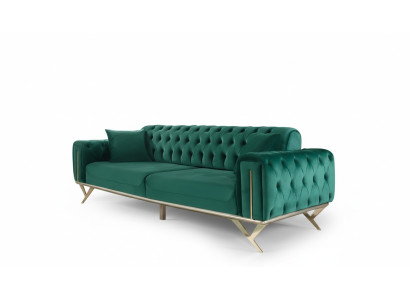 Groene Chesterfield bank driezitter zitbank meubels fluweel hout
