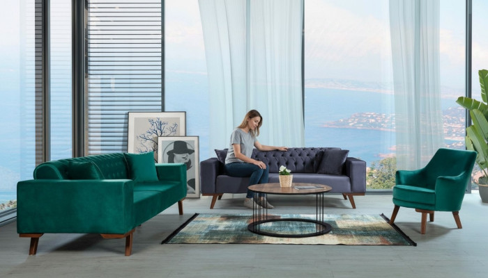 Sofaset 3+3+1 zitplaatsen Woonkamerstijl Bank Paars Turkoois