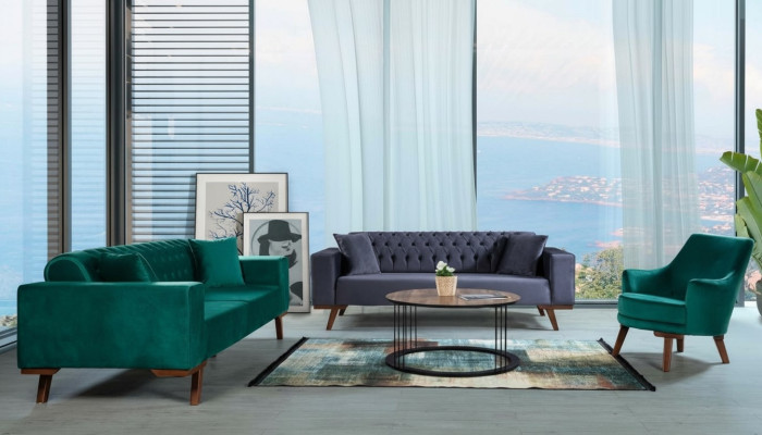 Sofaset 3+3+1 zitplaatsen Woonkamerstijl Bank Paars Turkoois