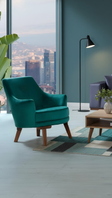 Woonkamer fauteuil met 1 zitplaats in groene kleur, gemaakt van polyester stof in een modern design.