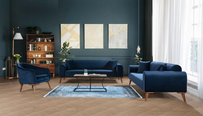 Bankstel 3+3+1 zits Bank fauteuil Koninklijk Blauwe bank Fluweel 3-delig