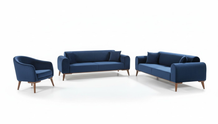 Bankstel 3+3+1 zits Bank fauteuil Koninklijk Blauwe bank Fluweel 3-delig