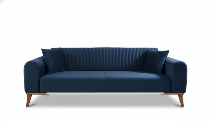 Elegante blauwe driezitsbank bank woonkamer zitmeubelen fluweel