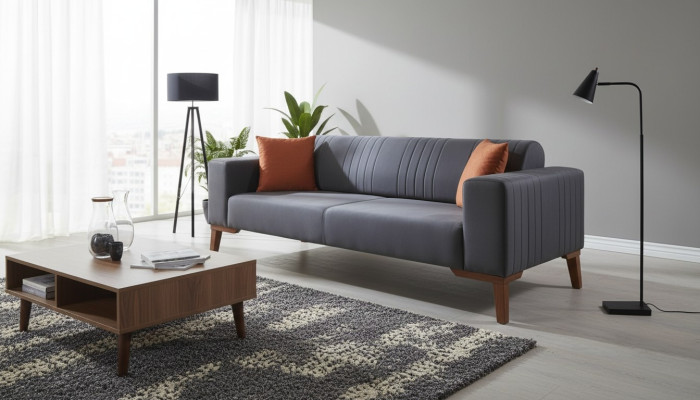 Grijze driezitsbank Elegante bank Zitmeubilair Woonkamer Fluweel