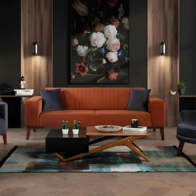 Oranje driezitsbank Elegant bankstel Woonkamerfluweel