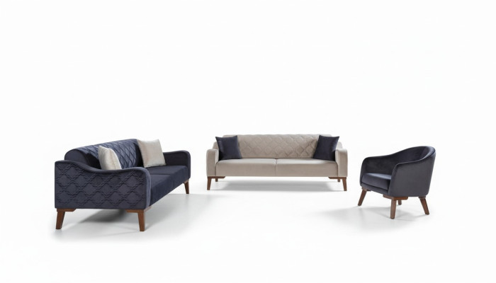 Woonkamer bankstel Bankstel 3+3+1 Blauwe bekleding Set Stoel Textiel Woonkamer bankstel Bankstel 3+3+1 Blauwe stoffering Set Stoel Textiel