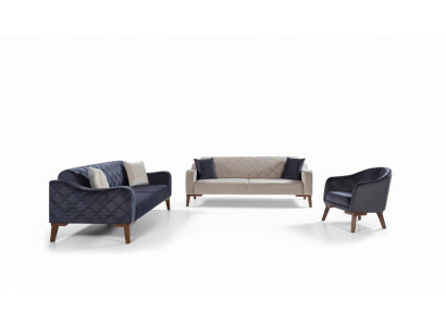 Woonkamer bankstel Bankstel 3+3+1 Blauwe bekleding Set Stoel Textiel Woonkamer bankstel Bankstel 3+3+1 Blauwe stoffering Set Stoel Textiel
