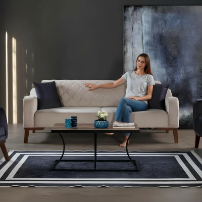 Beige driezits bank Elegante bank Woonkamer meubels Fluweel