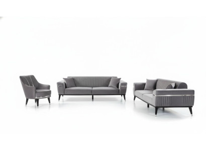 Bankstel 3+3+1 zitsbank Banken Fauteuils Stof Hout Grijze Banken
