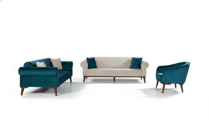 Luxe bankstel 3+3+1 zitsbank stoffen textielstijl fauteuil
