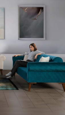 Turkoois driezitsbank Elegante bank Woonkamer Zitmeubelen Fluweel