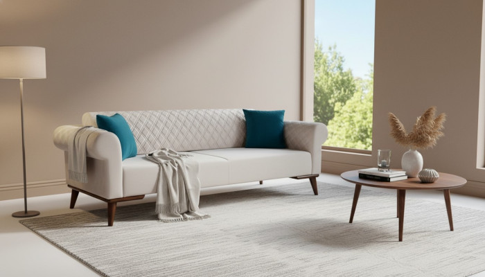 Beige driepersoonsbank Elegant bankstel Woonkamer Fluweel