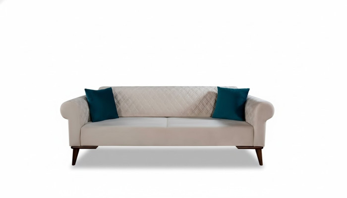 Beige driepersoonsbank Elegant bankstel Woonkamer Fluweel