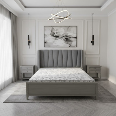 Ontwerp slaapkamer 3-delig. Bed 2x nachtkastjes Beddenset Hout Nachtkastje Grijs
