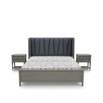 Ontwerp slaapkamer 3-delig. Bed 2x nachtkastjes Beddenset Hout Nachtkastje Grijs