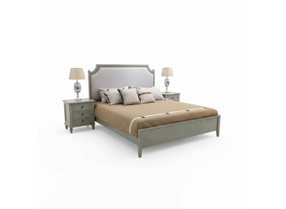 Premium tweepersoonsbed in klassiek ontwerp in grijs met wit lederen bekleding