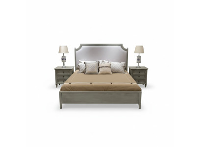 Premium slaapkamer set: bed en nachtkastjes van natuurlijk hout in grijs