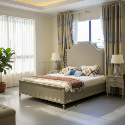 Bed Tweepersoonsbed Slaapkamer Ontwerp Bedden Moderne Bekleding Hout Textiel Meubels Nieuw