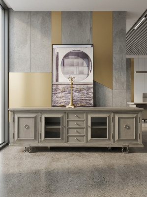 Console kast laag dressoir meubels kasten dressoir woonkamer sideboard hout grijs.