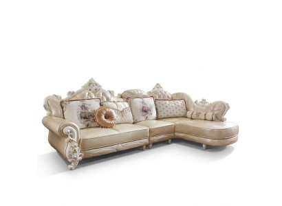 Hoekbank L-vormige woonlandschap bank meubels leer hout Bank Chesterfield