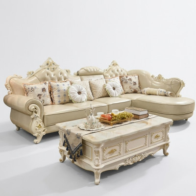 Woonlandschap hoekbank L-vorm bank meubels leer hout bank Chesterfield