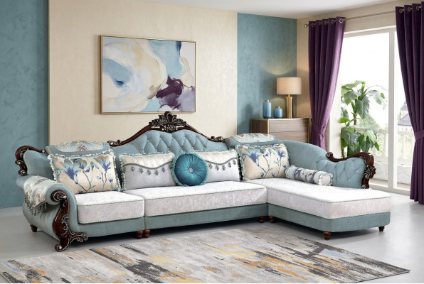 Klassieke textiel bankstel Chesterfield hoekbank hoekkussen bekleding bank