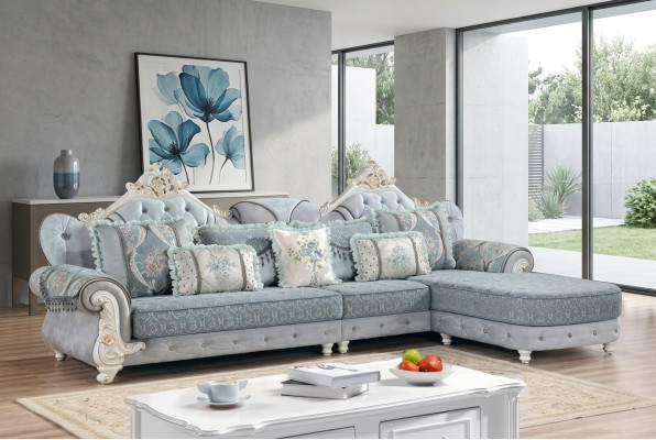 Hoekbank L-vorm Textiel Luxe Bankstel Blauw Zitmeubel Meubels