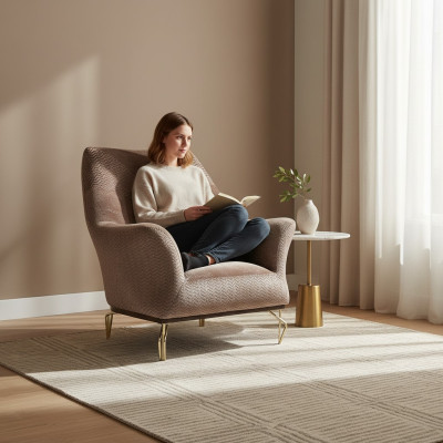Fauteuil design woonkamer gestoffeerd hout gestoffeerd modern luxe bruin nieuw