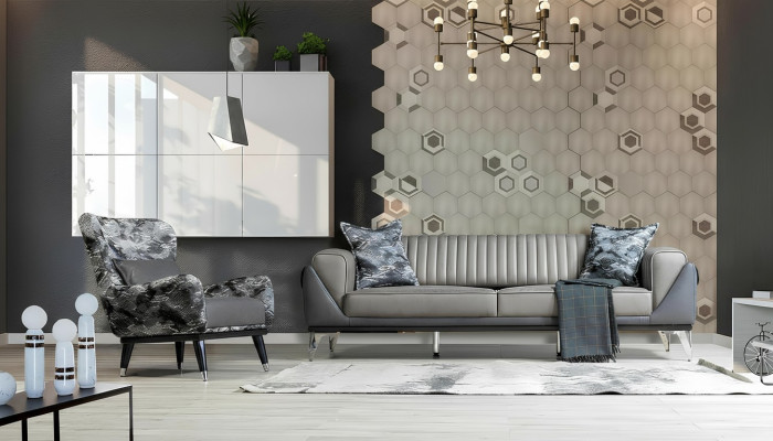 Bankstel set 3+1 zits woonkamer set bank fauteuil bank nieuw grijs