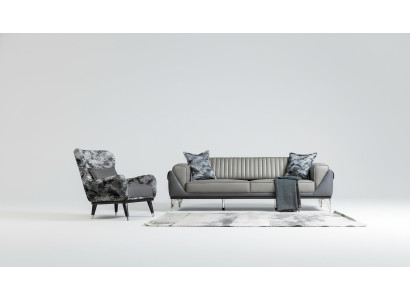 Bankstel set 3+1 zits woonkamer set bank fauteuil bank nieuw grijs