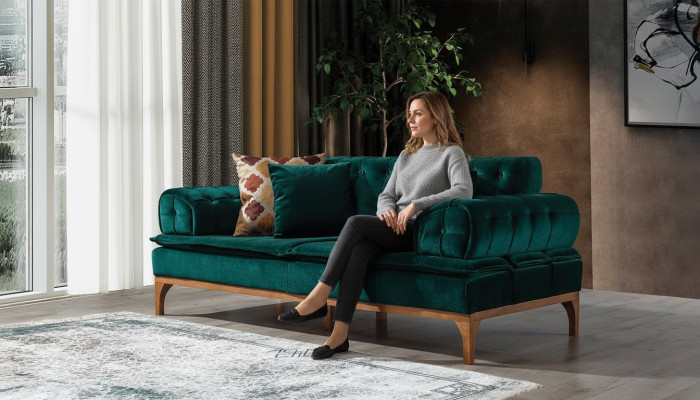 Luxe bank 3-zits banken zit stof ontwerp meubels stijl textiel nieuw groen