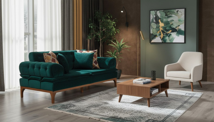 Luxe bank 3-zits banken zit stof ontwerp meubels stijl textiel nieuw groen