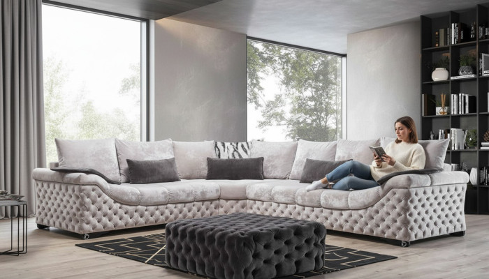Hoekbank Beige Design Bank Hout met Stoffen Woonkamer L-vorm Bankstellen Nieuw