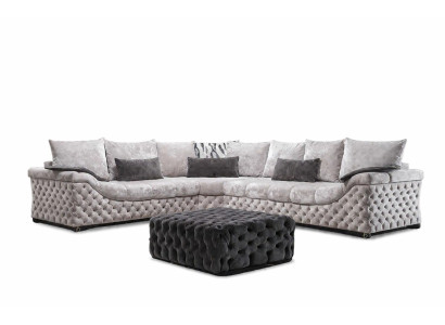 Hoekbank Beige Design Bank Hout met Stoffen Woonkamer L-vorm Bankstellen Nieuw