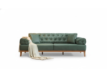 Chesterfield bank 3-zits bank bankstel Groen Nieuw Textiel Hout 220cm